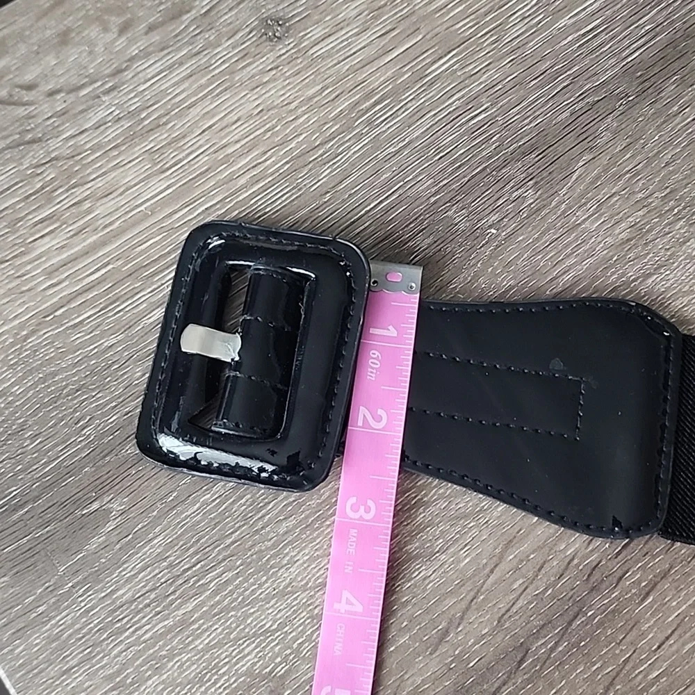 Y2K Faux Black Patent Leather Stretch Wide Belt